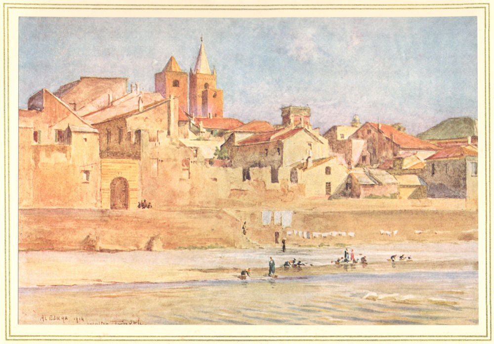 ITALY. Albenga from the Centa 1912 old antique vintage print picture